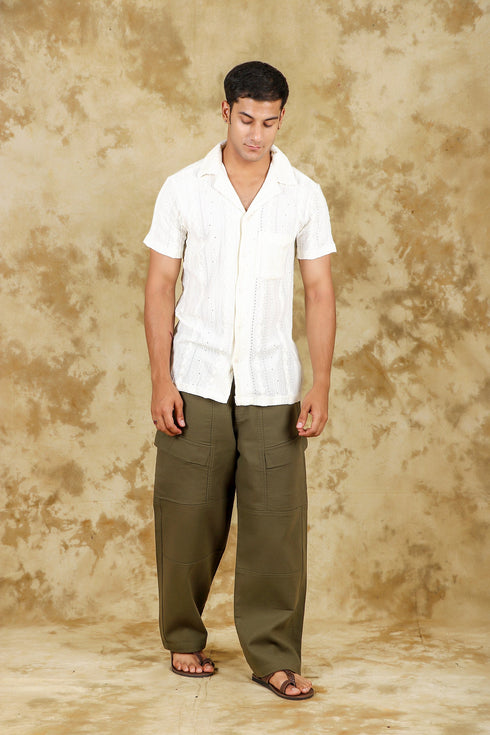 Veshbhoshaa Bluebird Crafted Comfort Knitted Cream Shirt For Men