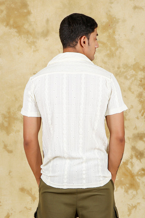 Veshbhoshaa Bluebird Crafted Comfort Knitted Cream Shirt For Men