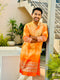 Kzari Exquisite Orange Embroidered Kurta with Elegant Border Detail