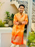 Kzari Exquisite Orange Embroidered Kurta with Elegant Border Detail