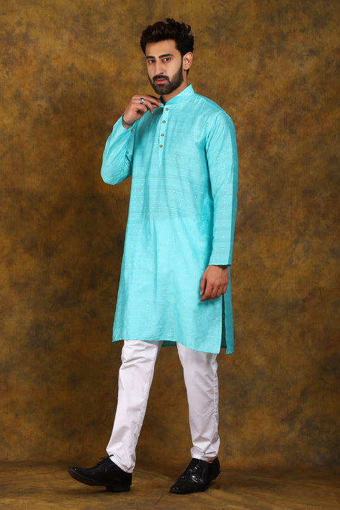 Veshbhoshaa Bluesaanchi Men'S Light Blue Zari Embroidery Kurta Set