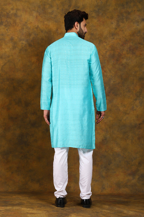 Veshbhoshaa Bluesaanchi Men'S Light Blue Zari Embroidery Kurta Set
