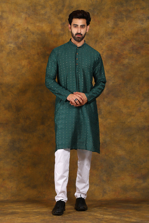 Veshbhoshaa Bluesaanchi Men'S Dark Green Zari Kurta Set