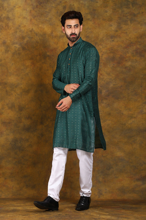 Veshbhoshaa Bluesaanchi Men'S Dark Green Zari Kurta Set