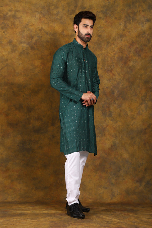 Veshbhoshaa Bluesaanchi Men'S Dark Green Zari Kurta Set