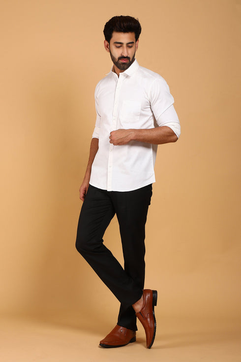 Veshbhoshaa Bluebird Men'S White Premium Satin Shirt