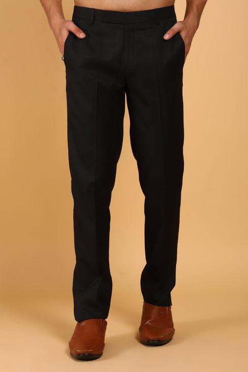 Veshbhoshaa Bluebird Men'S Black Lycra Formal Trouser