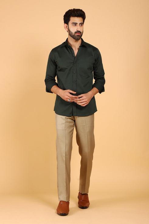 Veshbhoshaa Bluebird Men'S Khaki Texture Lycra Formal Trouser