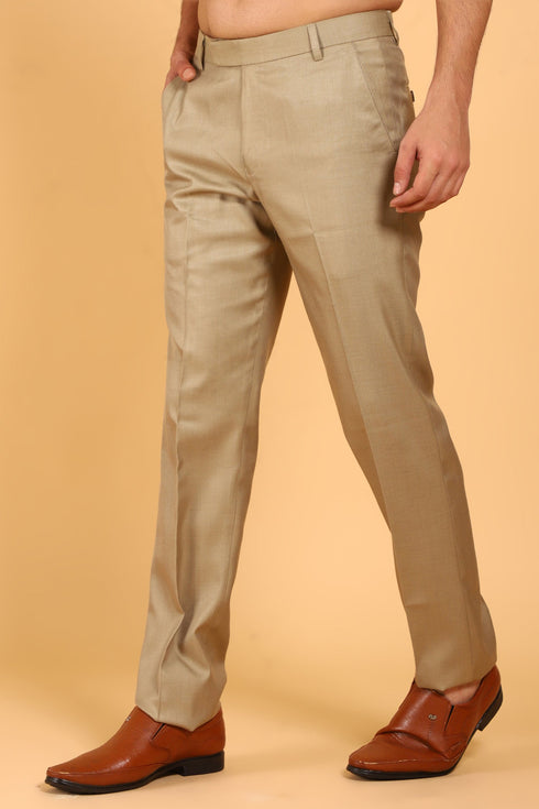 Veshbhoshaa Bluebird Men'S Khaki Texture Lycra Formal Trouser