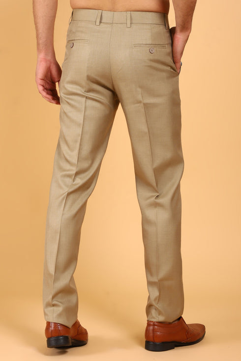 Veshbhoshaa Bluebird Men'S Khaki Texture Lycra Formal Trouser