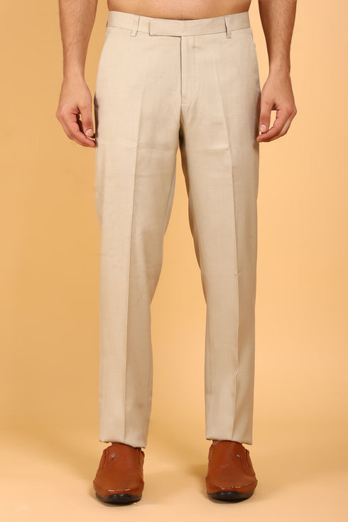 Veshbhoshaa Bluebird Men'S Polycotton Cream Trousers