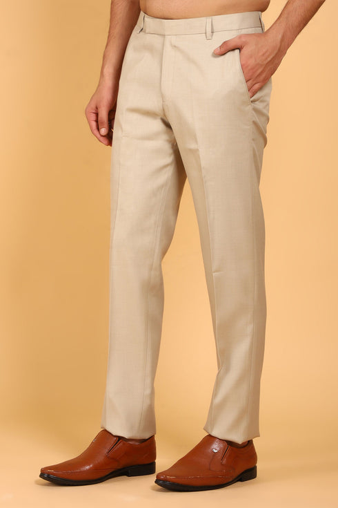 Veshbhoshaa Bluebird Men'S Polycotton Cream Trousers