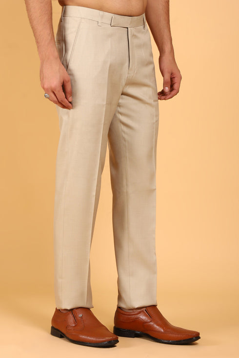 Veshbhoshaa Bluebird Men'S Polycotton Cream Trousers