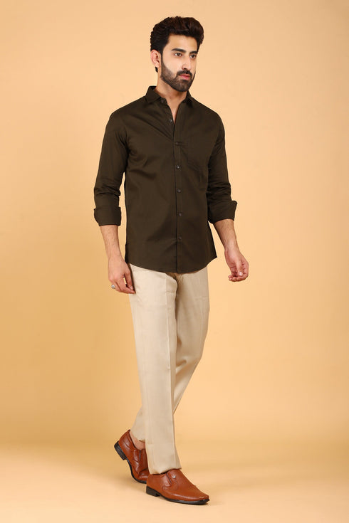 Veshbhoshaa Bluebird Men'S Dark Chocolate Color Premium Satin Shirt