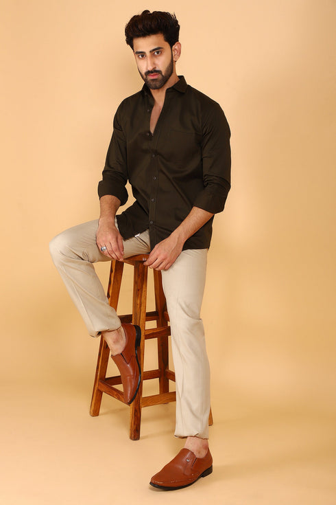 Veshbhoshaa Bluebird Men'S Dark Chocolate Color Premium Satin Shirt