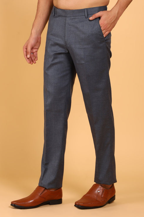 Veshbhoshaa Bluebird Men'S Steel Grey Lycra Formal Trouser