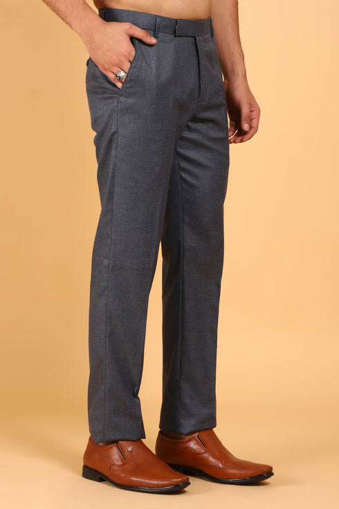 Veshbhoshaa Bluebird Men'S Steel Grey Lycra Formal Trouser