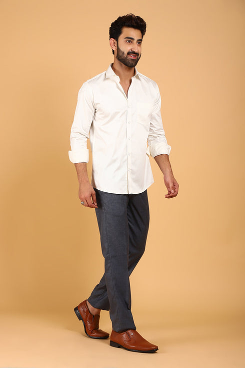 Veshbhoshaa Bluebird Men'S Cream Premium Satin Shirt