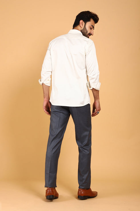 Veshbhoshaa Bluebird Men'S Cream Premium Satin Shirt