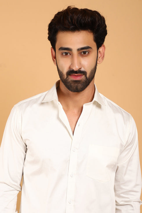 Veshbhoshaa Bluebird Men'S Cream Premium Satin Shirt