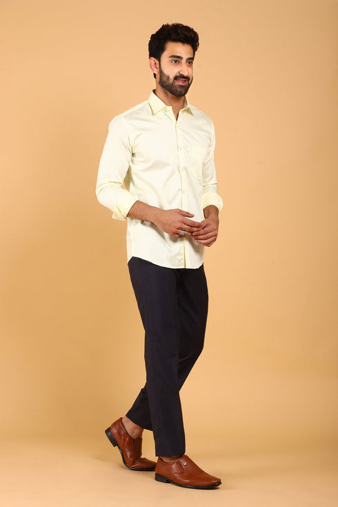 Veshbhoshaa Bluebird Men'S Light Yellow Premium Satin Shirt