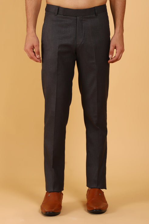 Veshbhoshaa Bluebird Men'S Brown Texture Lycra Formal Trouser