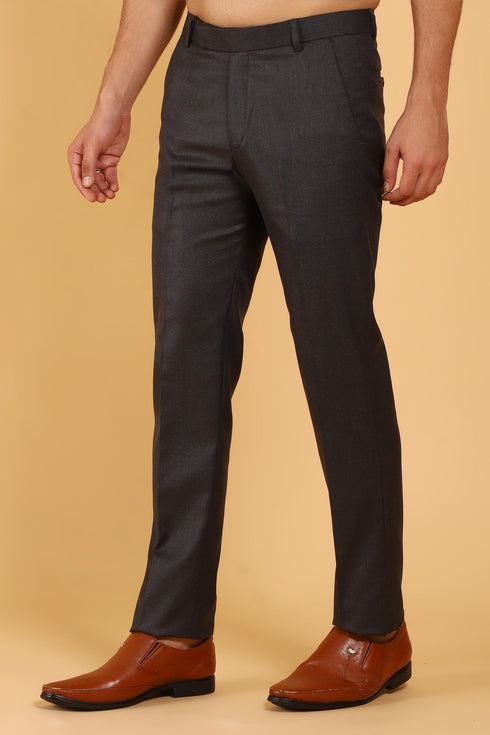 Veshbhoshaa Bluebird Men'S Brown Texture Lycra Formal Trouser