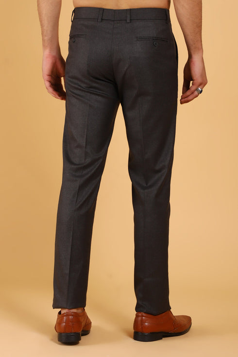Veshbhoshaa Bluebird Men'S Brown Texture Lycra Formal Trouser