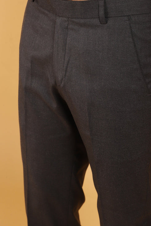 Veshbhoshaa Bluebird Men'S Brown Texture Lycra Formal Trouser