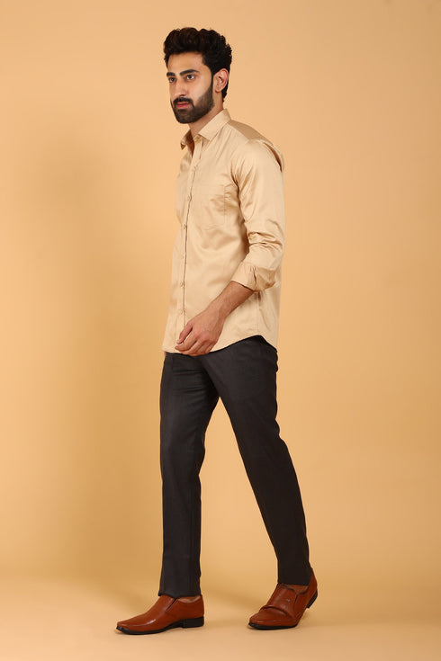 Veshbhoshaa Bluebird Men'S Shine Beige Premium Satin Shirt