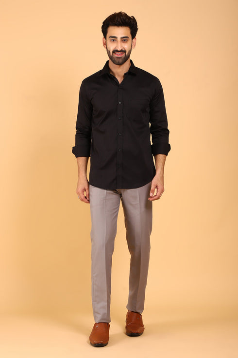 Veshbhoshaa Bluebird Men'S Premium Black Satin Shirt