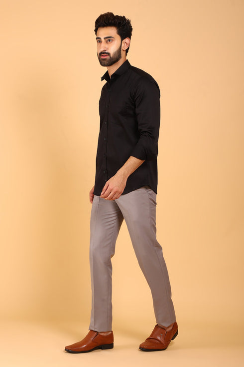 Veshbhoshaa Bluebird Men'S Premium Black Satin Shirt