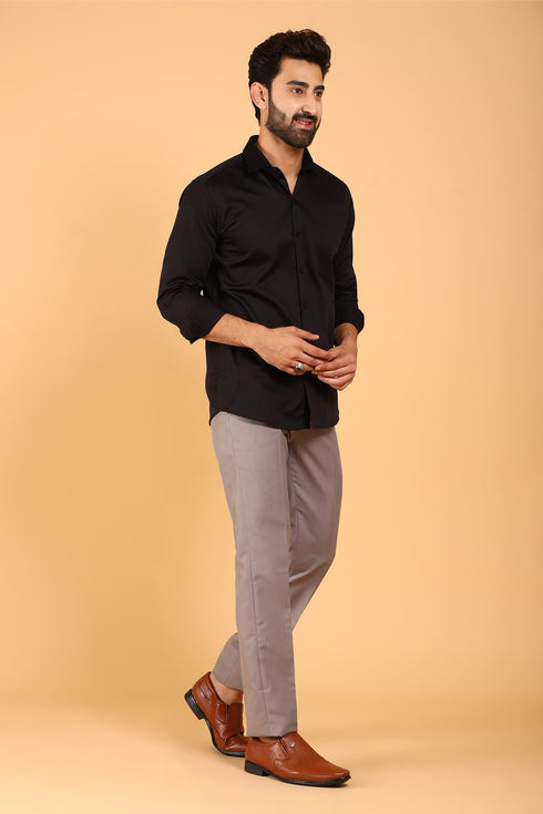 Veshbhoshaa Bluebird Men'S Premium Black Satin Shirt