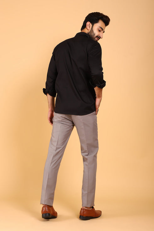 Veshbhoshaa Bluebird Men'S Premium Black Satin Shirt