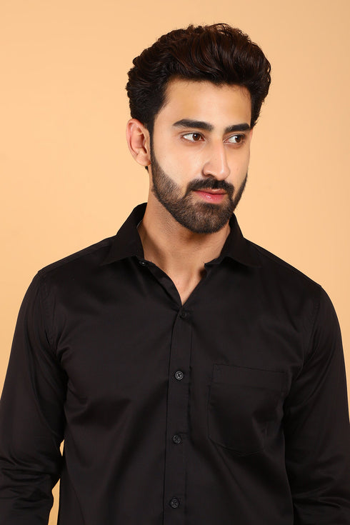 Veshbhoshaa Bluebird Men'S Premium Black Satin Shirt