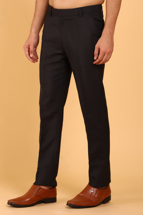 Veshbhoshaa Bluebird Men'S Black Texture Lycra Formal Trouser