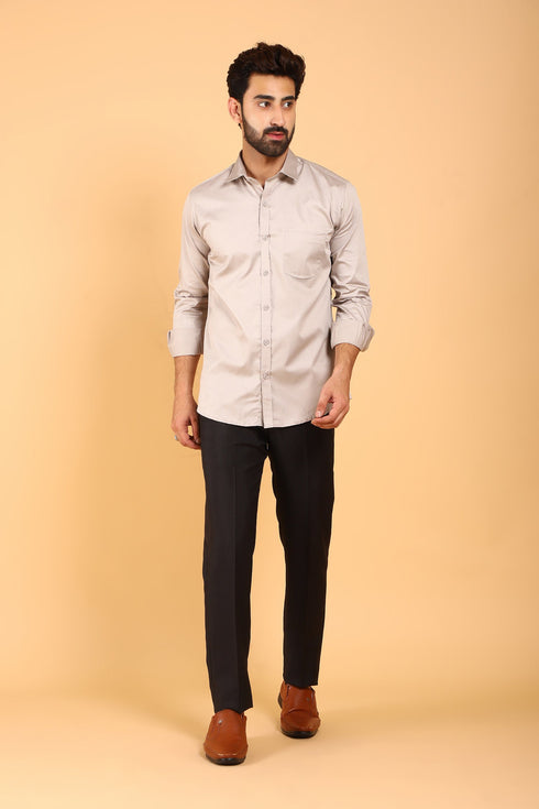 Veshbhoshaa Bluebird Men'S Sand Color Premium Satin Shirt