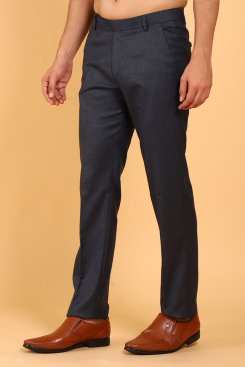 Veshbhoshaa Bluebird Men'S Dark Grey Lycra Formal Trouser