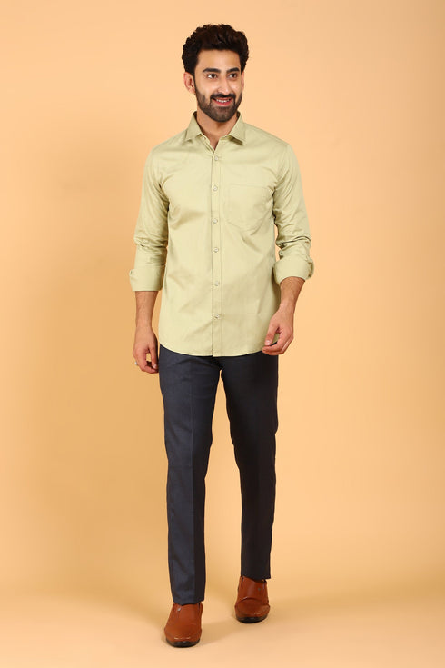 Veshbhoshaa Bluebird Men'S Light Olive Premium Satin Shirt