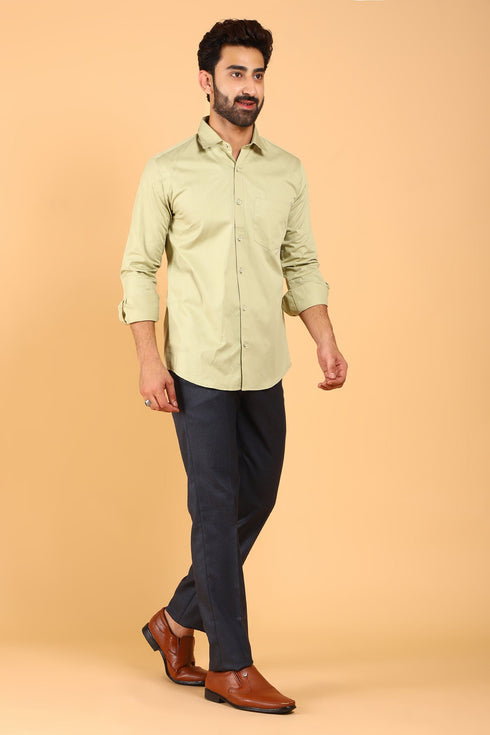 Veshbhoshaa Bluebird Men'S Light Olive Premium Satin Shirt