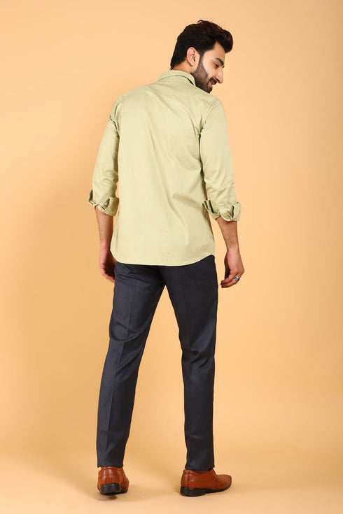 Veshbhoshaa Bluebird Men'S Light Olive Premium Satin Shirt