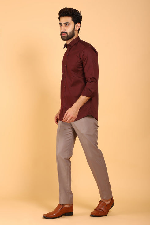 Veshbhoshaa Bluebird Men'S Maroon Premium Satin Shirt
