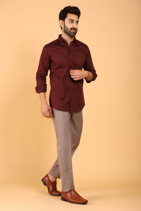 Veshbhoshaa Bluebird Men'S Maroon Premium Satin Shirt
