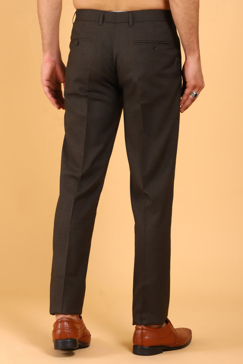 Veshbhoshaa Bluebird Men'S Dark Brown Texture Lycra Formal Trouser
