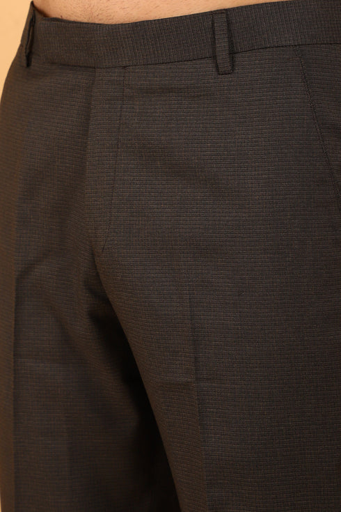 Veshbhoshaa Bluebird Men'S Dark Brown Texture Lycra Formal Trouser