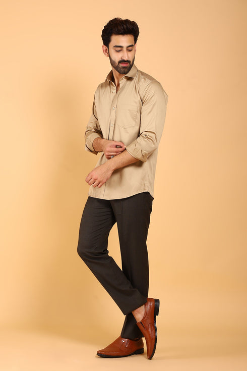 Veshbhoshaa Bluebird Men'S Sepia Color Premium Satin Shirt