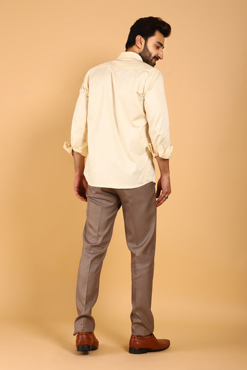 Veshbhoshaa Bluebird Men'S Butter Color Premium Satin Shirt