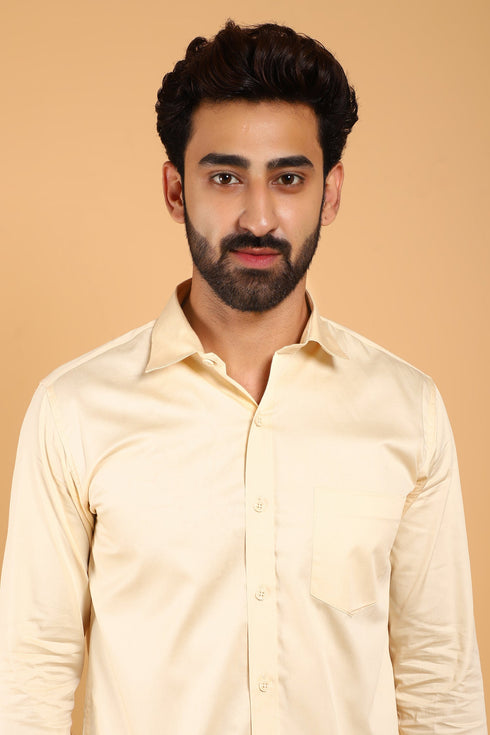 Veshbhoshaa Bluebird Men'S Butter Color Premium Satin Shirt
