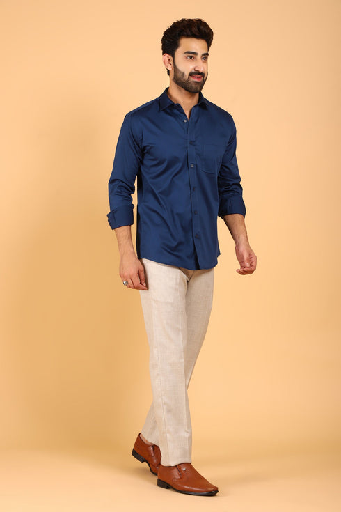 Veshbhoshaa Bluebird Men'S Navy Premium Satin Shirt