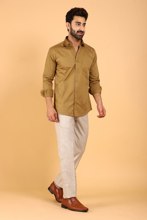 Veshbhoshaa Bluebird Men'S Coffee Color Premium Satin Shirt